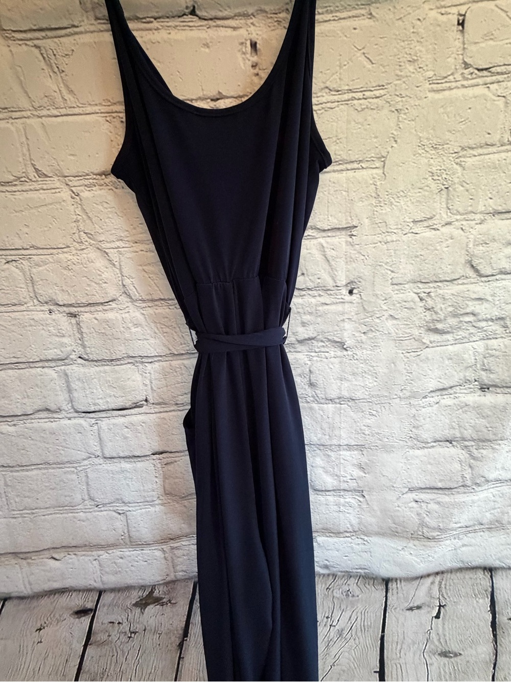 VENUS Navy Jumpsuit Size Small Peekaboo Slit Leg Ankle Tie Cuffs